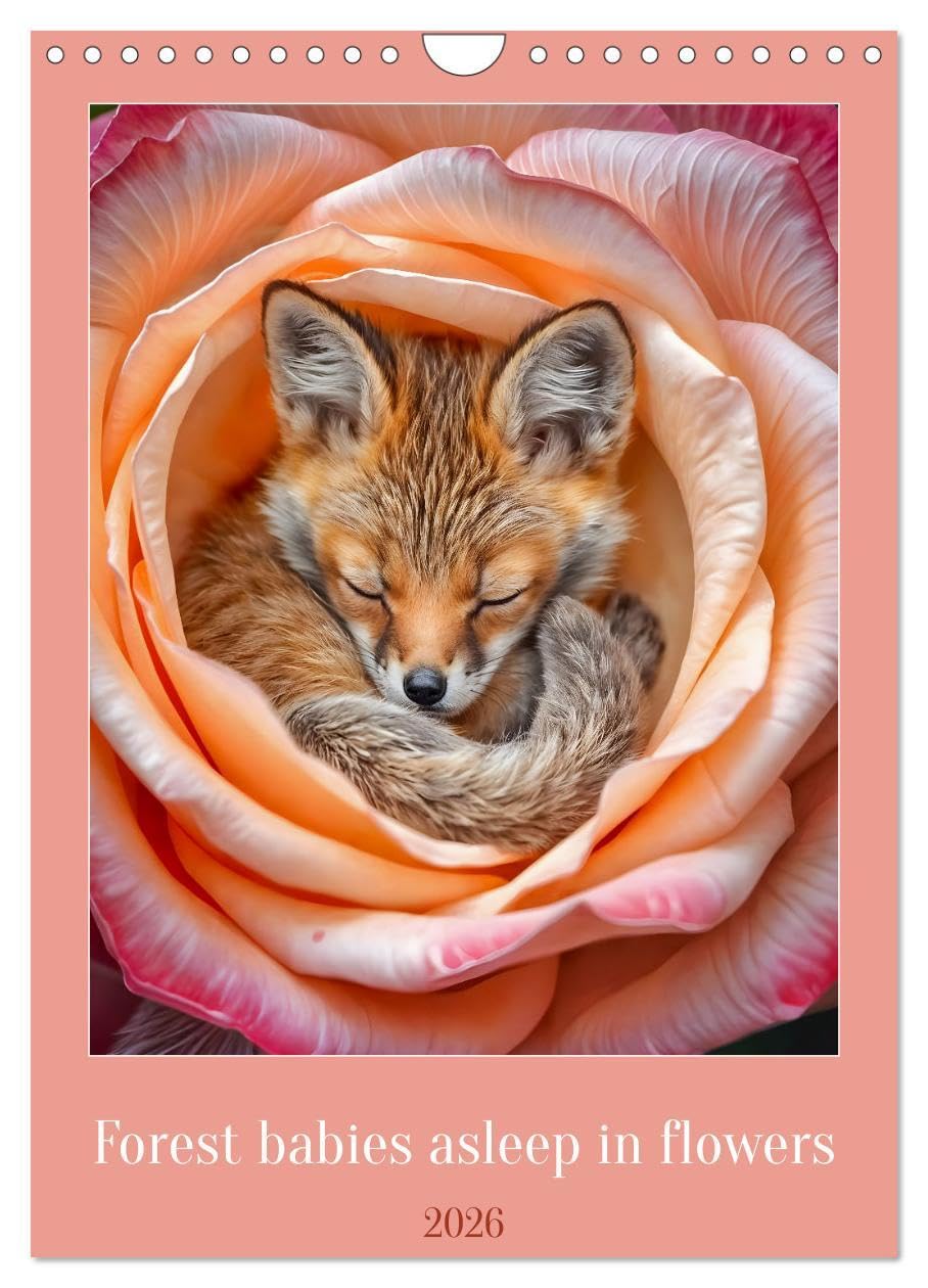 Forest babies asleep in flowers (Wall Calendar 2026 DIN A4 portrait), CALVENDO 12 Month Wall Calendar: Baby forest animals dream in calyxes