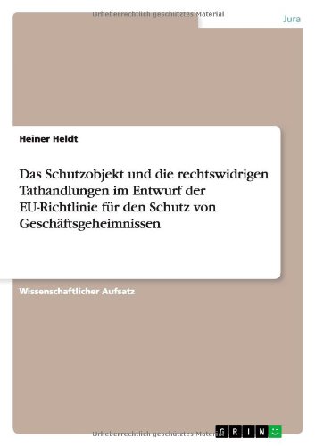 Das Schutzobjekt und die rechtswidrigen Tathandlungen im Entwurf der EU-Richtlinie für den Schutz von Geschäftsgeheimnissen