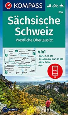 KOMPASS Wanderkarte Sächsische Schweiz, Westliche Oberlausitz: 4in1 Wanderkarte 1:50000 mit Aktiv Guide und Detailkarten inklusive Karte zur offline ... Reiten. (KOMPASS-Wanderkarten, Band 810)