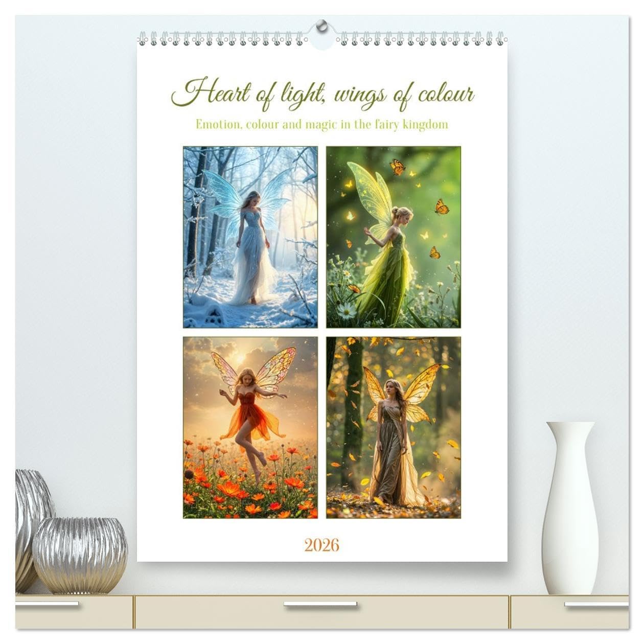 Heart of light, wings of colour - Emotion, colour and magic in the fairy kingdom (High Quality Premium Wall Calendar 2026 DIN A2 portrait),CALVENDO 12 ... An AI-generated picture book for the soul