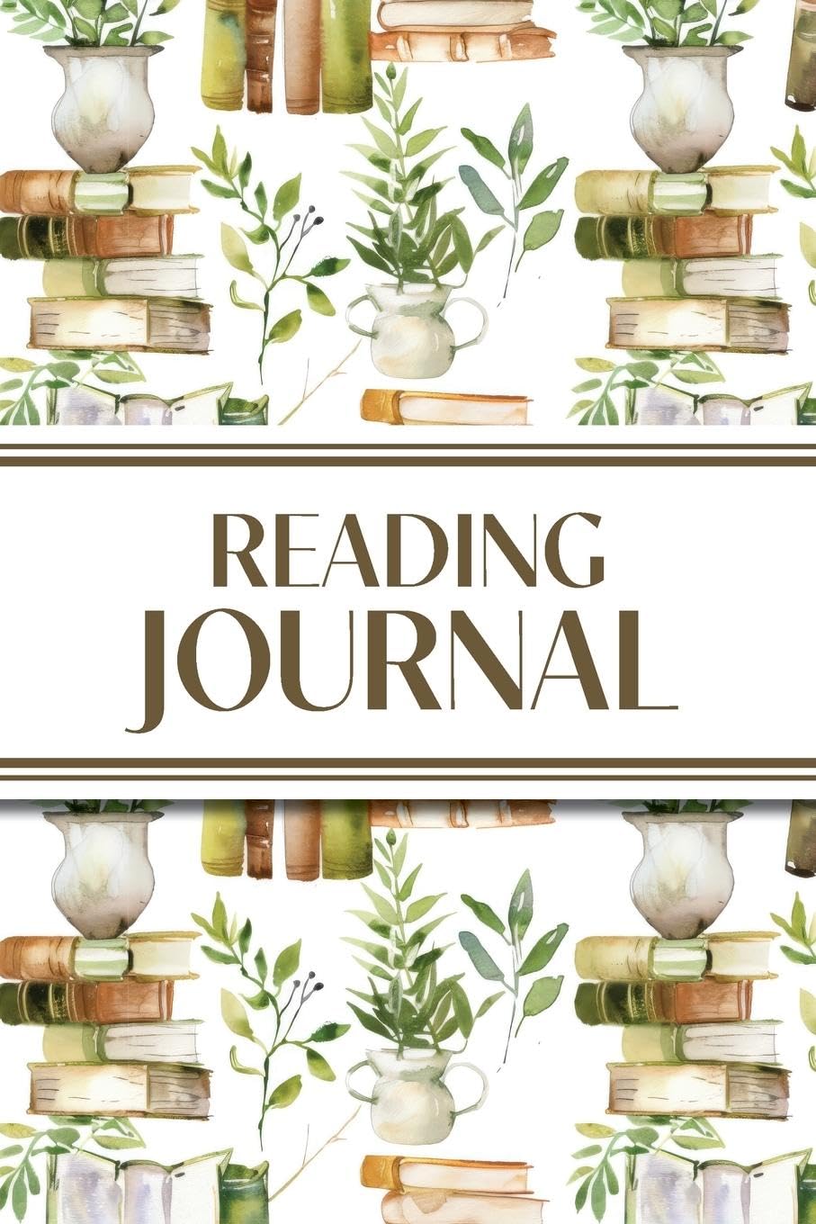 Reading Journal (Watercolour Stacked Books with Potted Plants): 6x9 Book Lover's Diary; Book/Series Reviews, Reading Tracker, Favorite Book List, Favorite Quotes, Reading Challenges, and More!