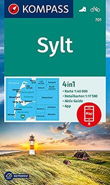 KOMPASS Wanderkarte Sylt: 4in1 Wanderkarte 1:40000 mit Aktiv Guide und Ortsplänen inklusive Karte zur offline Verwendung in der KOMPASS-App. Fahrradfahren. (KOMPASS-Wanderkarten, Band 701)