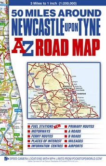 50 Miles Around Newcastle Upon Tyne (Road Map)
