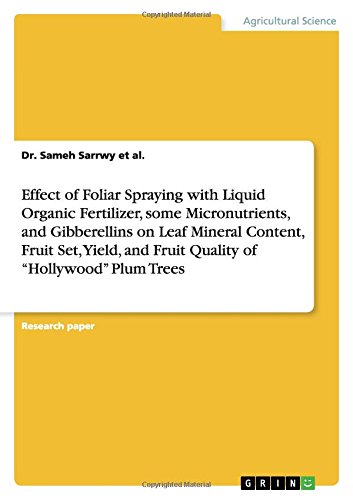 Effect of Foliar Spraying with Liquid Organic Fertilizer, some Micronutrients, and Gibberellins on Leaf Mineral Content, Fruit Set, Yield, and Fruit Quality of Hollywood Plum Trees