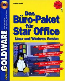 Das Büropaket für StarOffice, 1 CD-ROM Für StarOffice 5.1 für Linux und Windows. 750 Vorlagen f. StarWriter u. StarDraw, 350 Tabellenvorlagen f. StarCalc, 1.800 Cliparts, Hintergründe f. StarImpress