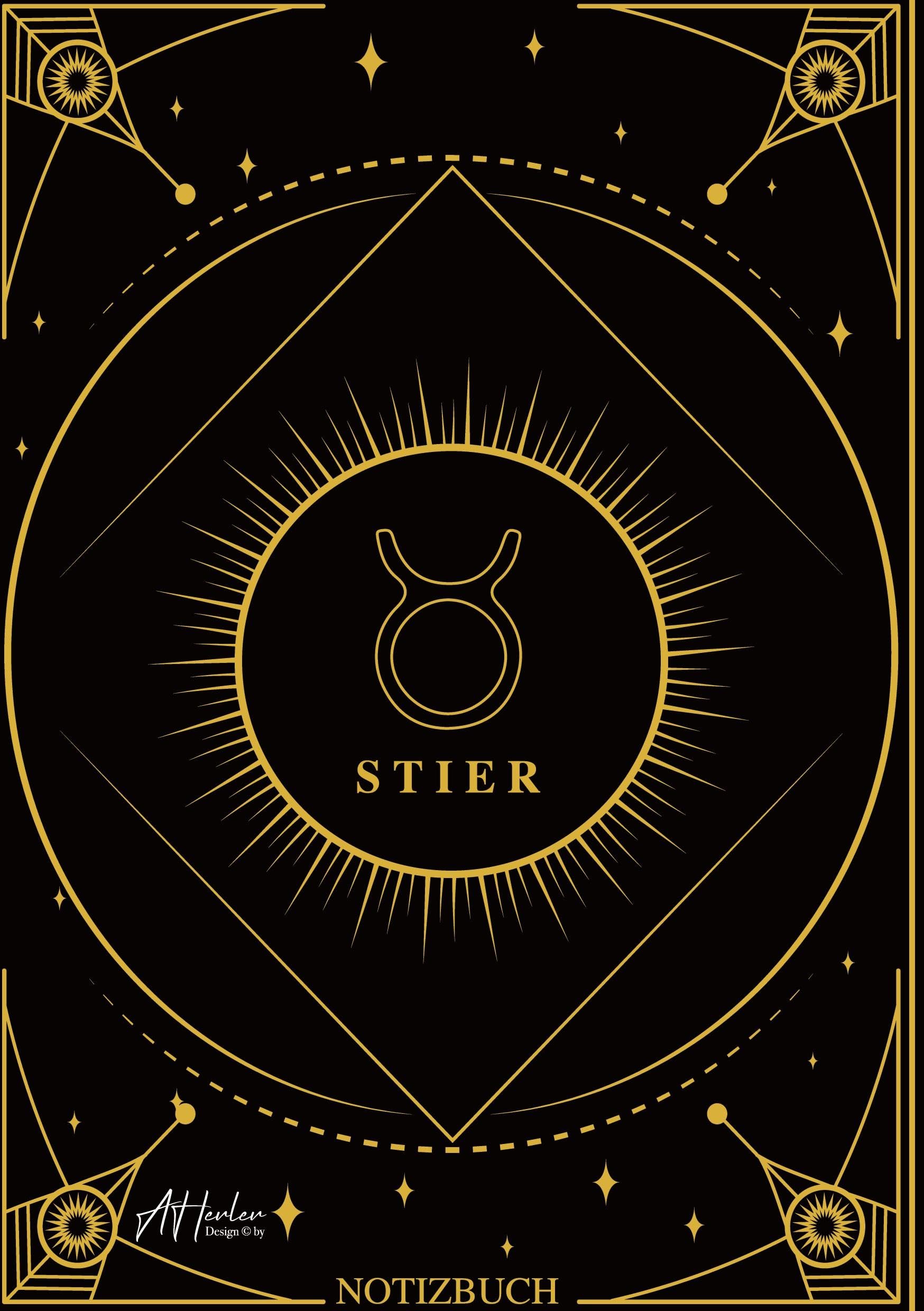 Edles Notizbuch Sternzeichen Stier | Designed by Alfred Herler: Liniertes Notizbuch mit 150 Seiten in edlem Sternzeichen-Design zum niederschreiben ... Notizen, persönlichen Gedanken und Ideen