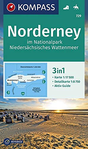 KOMPASS Wanderkarte Norderney im Nationalpark Niedersächsisches Wattenmeer: 3in1 Wanderkarte 1:17500 mit Aktiv Guide und Detailkarten. Reiten.