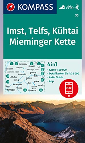 unbekannt Kompass Wanderkarte 35 Imst, Telfs, Kühtai, Mieminger Kette 1, 50.000, 3in1 Wanderkarte, Mit Panorama, Inklusive Karte Zur Offline Verwendung In Der