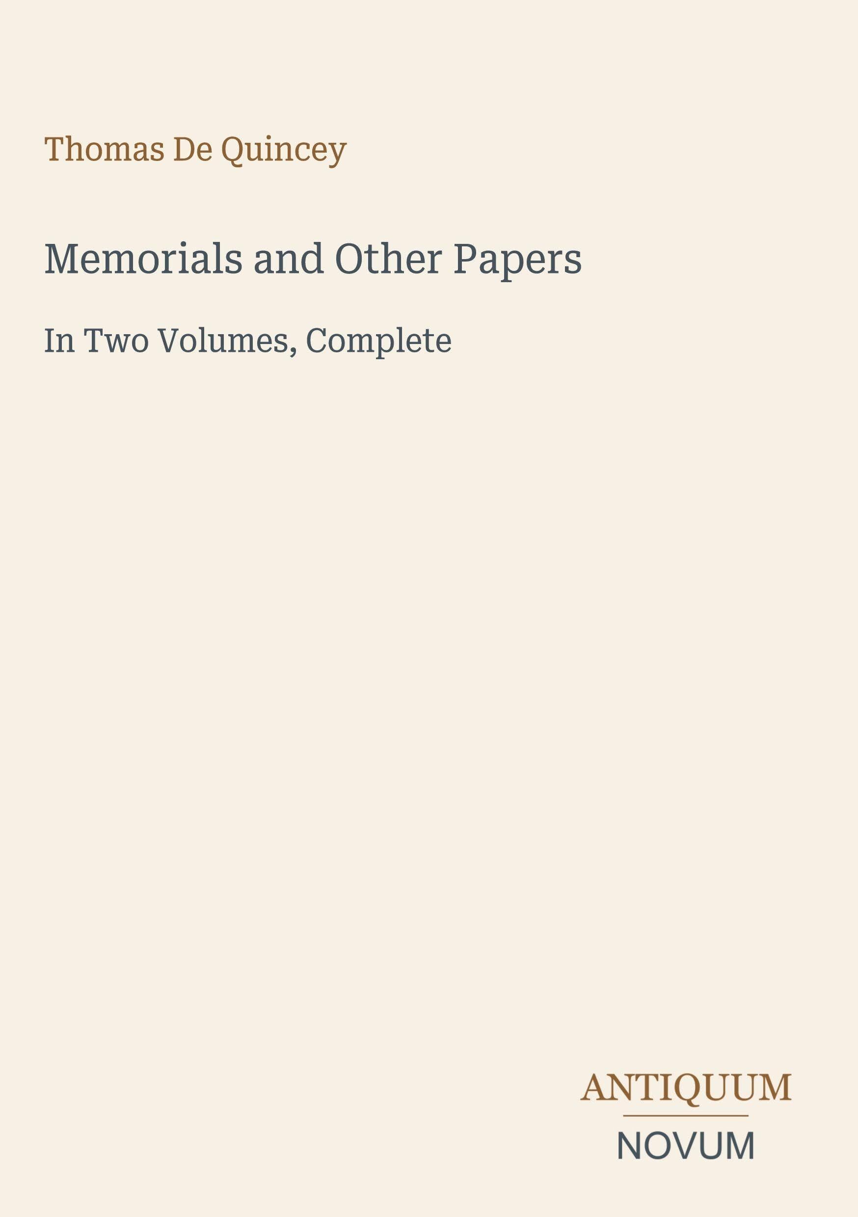 Memorials and Other Papers