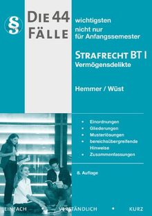 Die 44 wichtigsten Fälle - Strafrecht BT I (Vermögensdelikte): Einordnungen, Gliederungen, Musterlösungen, bereichsübergreifende Hinweise, Zusammenfassungen