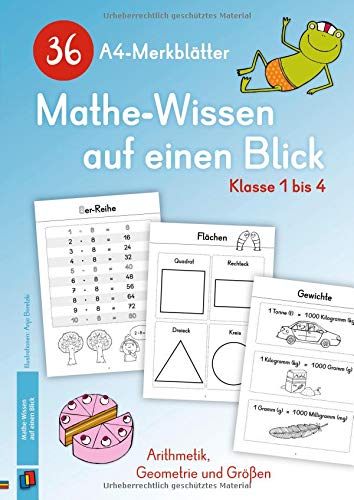 36 A4-Merkblätter Mathe-Wissen auf einen Blick – Klasse 1 bis 4: Arithmetik, Geometrie und Größen