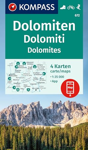 unbekannt Kompass Wanderkarten-Set 672 Dolomiten, Dolomiti, Dolomites (4 Karten) 1, 35.000, Inklusive Karte Zur Offline Verwendung In Der Kompass-App.