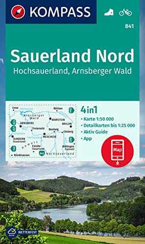 unbekannt Kompass Wanderkarte 841 Sauerland Nord, Hochsauerland, Arnsberger Wald 1, 50.000, 4in1 Wanderkarte, Mit Aktiv Guide Und Detailkarten Inklusive Karte