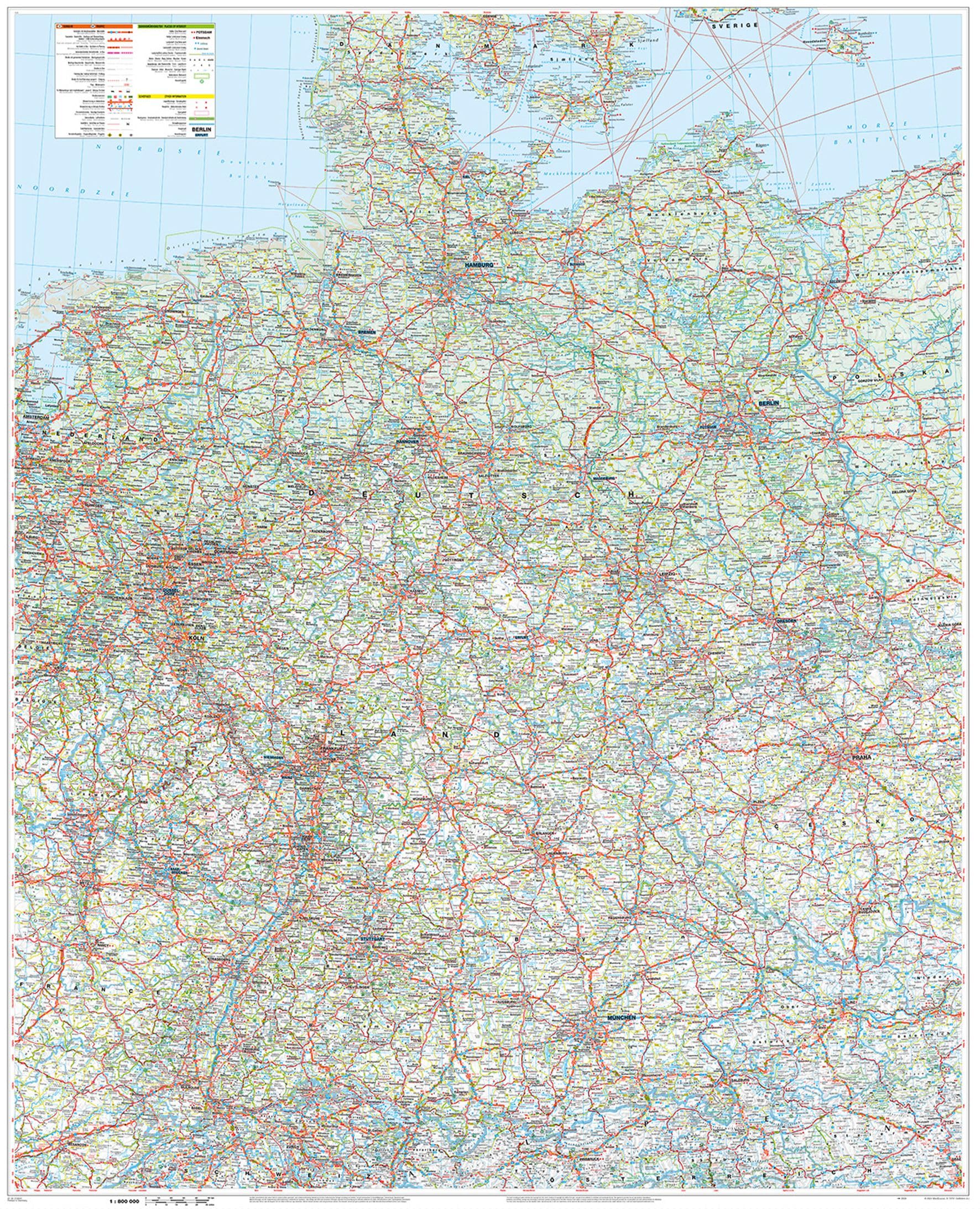 MARCO POLO Große Deutschlandkarte mit Ländergrenzen, plano in Hülse: 99 x 121,5 cm (MARCO POLO Panorama)