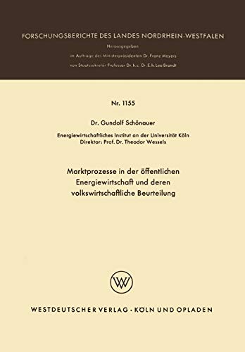 Marktprozesse in der öffentlichen Energiewirtschaft und deren volkswirtschaftliche Beurteilung (Forschungsberichte des Landes Nordrhein-Westfalen, 1155, Band 1155)