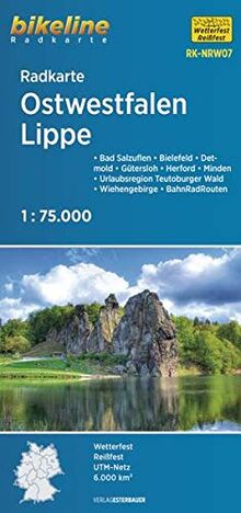 Radkarte Ostwestfalen Lippe (RK-NRW07): Bielefeld – Detmold – Gütersloh – Herford – Lemgo – Minden – Teutoburger Wald – Wiehengebirge, 1:75.000, ... GPS-tauglich mit UTM-Netz (Bikeline Radkarte)