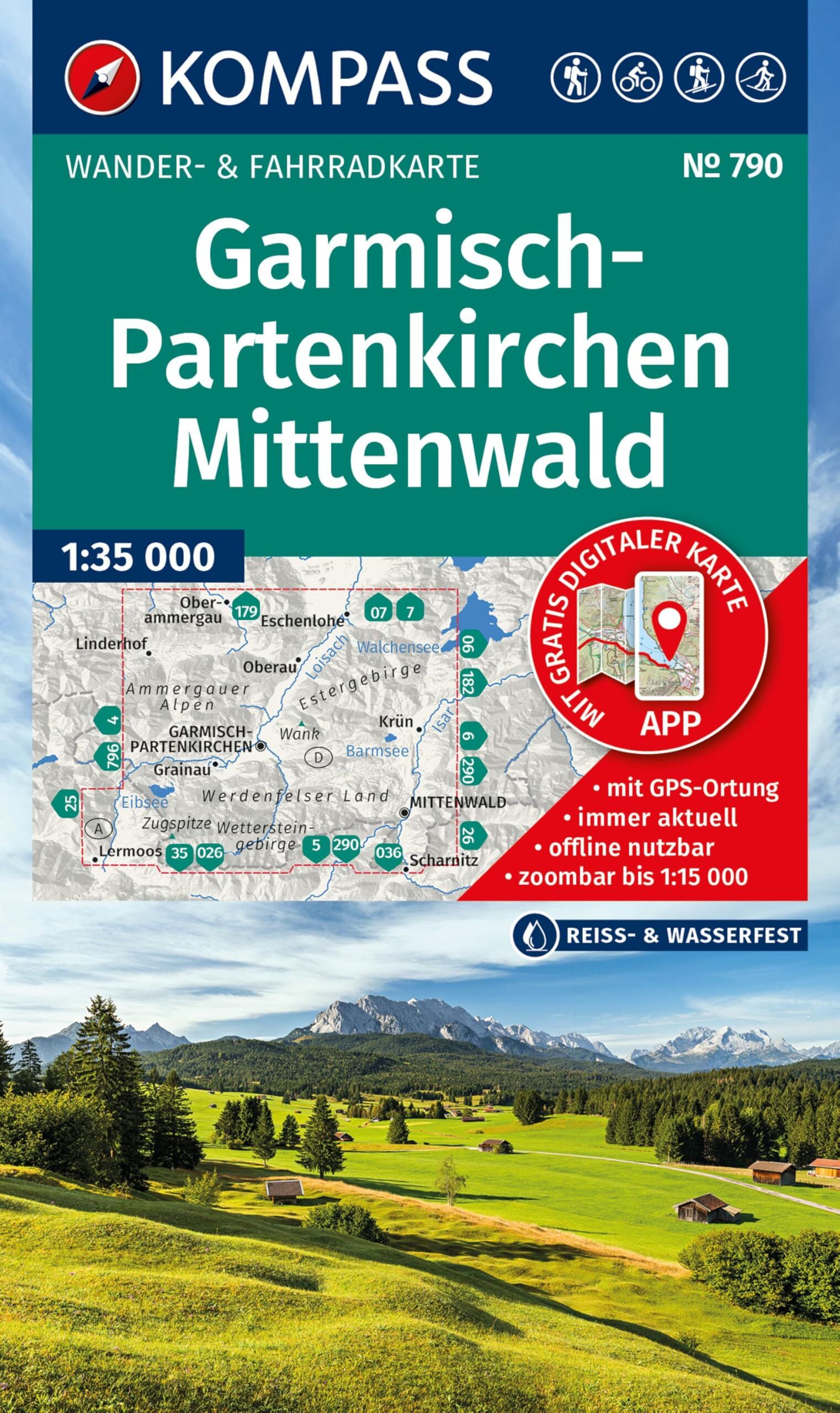 KOMPASS Wanderkarte 790 Garmisch-Partenkirchen, Mittenwald 1:35.000 - Neuware