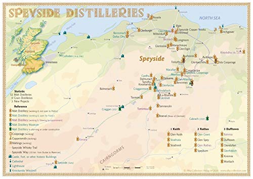 Whisky Distilleries Speyside - Tasting Map: Laminierte Tischkarte - Format 30 x 21 cm