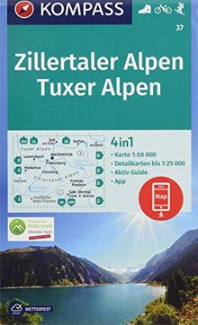 Zillertaler Alpen, Tuxer Alpen: 4in1 Wanderkarte 1:50000 mit Aktiv Guide und Detailkarten inklusive Karte zur offline Verwendung in der KOMPASS-App. ... Skitouren. (KOMPASS-Wanderkarten, Band 37)