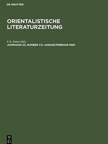 Orientalistische Literaturzeitung, Jahrgang 23, Number 1/2, Januar/Februar 1920