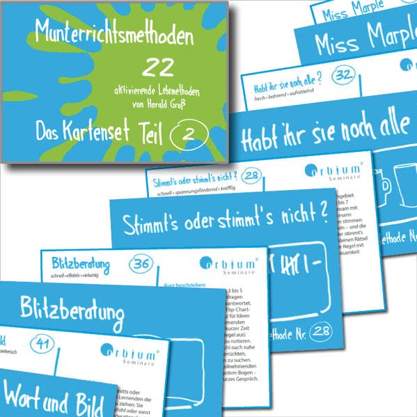 Kartenset Munterrichtsmethoden Teil 3: 22 aktivierende Lehrmethoden von Harald Groß: In diesem Kartenset finden Sie 22 weitere aktivierende Methoden für Präsenzseminare