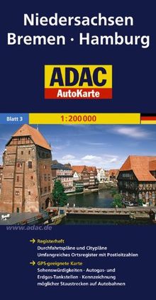 ADAC AutoKarte Deutschland, Niedersachsen, Bremen, Hamburg 1:200.000