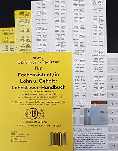 DürckheimRegister BMF-Lohnsteuerhandbuch/EStG. Fachassistent LOHN + GEHALT (2020): 141 Registeretiketten (sog. Griffregister) für das BMF ... LStG)• In jedem Fall auf der richtigen Seite