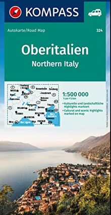 KOMPASS Autokarte Oberitalien, Italia settentrionale, Northern Italy, Italie du Nord 1:500.000: mit Panorama auf der Rückseite