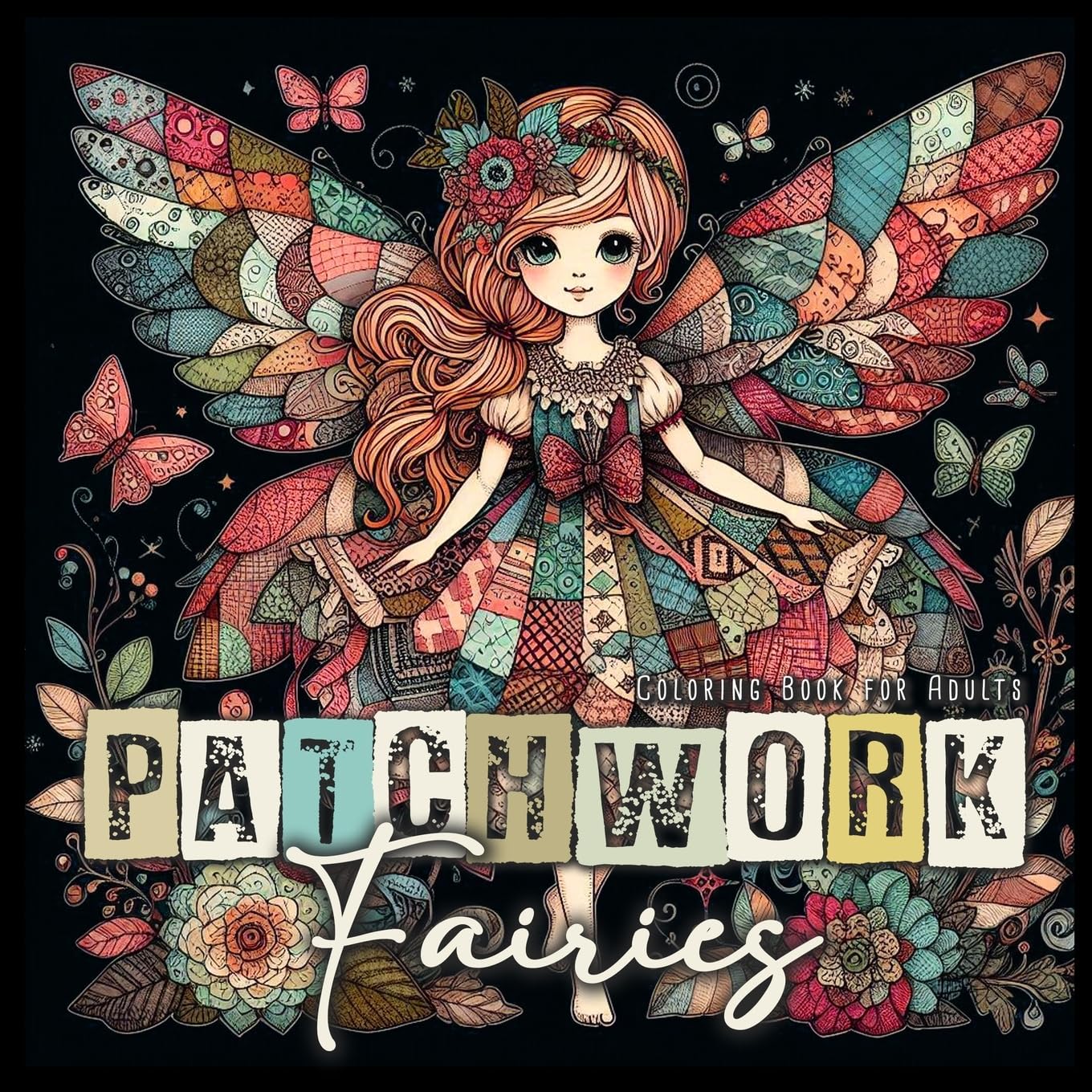 Monsoon Publishing Patchwork Fairies Coloring Book For Adults, Patchwork Coloring Book For Adults Fairies Coloring Book Grayscale Fashion Patchwork Fairy Coloring Book