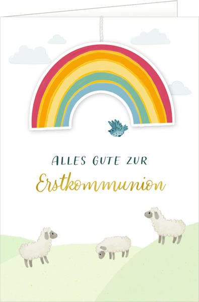 Grußkarte - Alles Gute zur Erstkommunion - mit Regenbogen-Anhänger Box