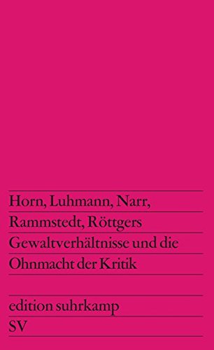 Gewaltverhältnisse und die Ohnmacht der Kritik: Mit Beiträgen von Klaus Horn, Niklas Luhmann, Wolf-Dieter Narr, Otthein Rammstedt und Kurt Röttgers. ... von Otthein Rammstedt (edition suhrkamp)