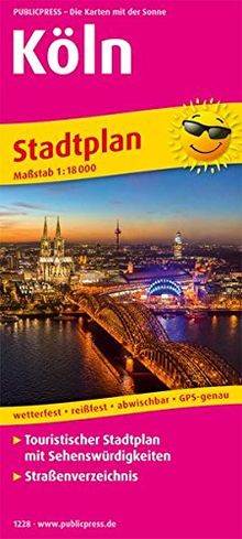 Köln Stadtplan: Touristischer Stadtplan mit Sehenswürdigkeiten und Straßenverzeichnis. 1:18000