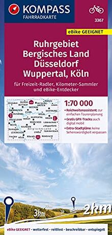 KOMPASS Fahrradkarte Ruhrgebiet, Köln, Düsseldorf, Bergisches Land 3367: Fahrradkarte. GPS-genau. 1:70000 (KOMPASS-Fahrradkarten Deutschland, Band 3367)