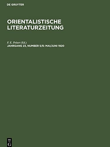 Orientalistische Literaturzeitung, Jahrgang 23, Number 5/6, Mai/Juni 1920