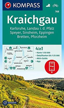 Kraichgau, Karlsruhe, Landau i. d. Pfalz, Speyer, Sinsheim, Eppingen, Bretten, Pforzheim: 4in1 Wanderkarte 1:50000 mit Aktiv Guide und Detailkarten ... (KOMPASS-Wanderkarten, Band 768)
