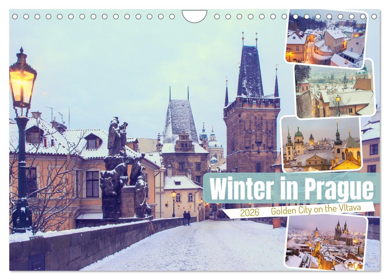 Winter in Prague (Wall Calendar 2026 DIN A4 landscape), CALVENDO 12 Month Wall Calendar: Snow magic in Prague, the golden city on the Vltava river