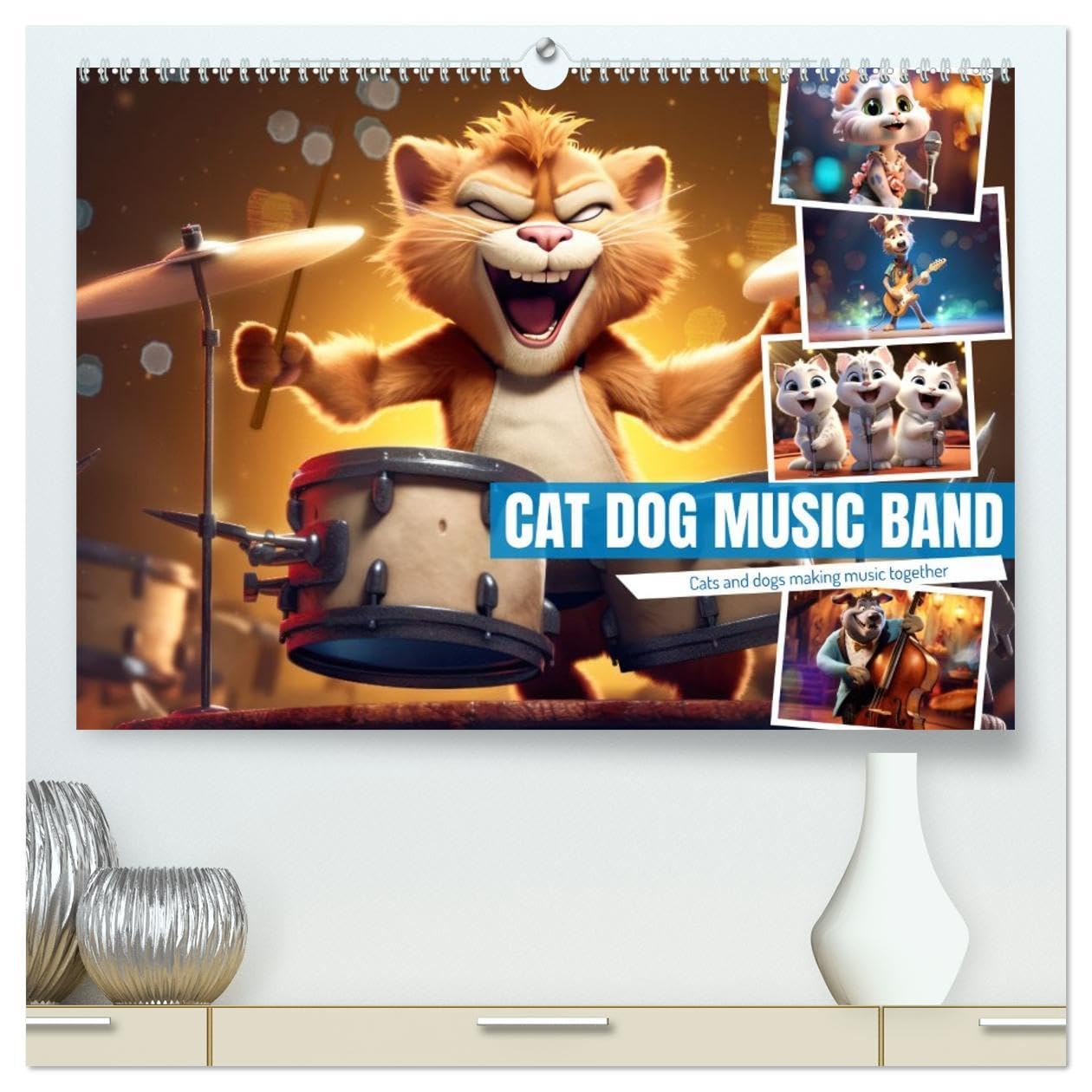Cat dog music band (High Quality Premium Wall Calendar 2026 DIN A2 landscape),CALVENDO 12 Month Wall Calendar: Cats and dogs making music together
