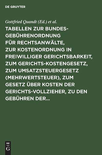 Tabellen zur Bundesgebührenordnung für Rechtsanwälte, zur Kostenordnung in freiwilliger Gerichtsbarkeit, zum Gerichtskostengesetz, zum ... ergänzenden Bestimmungen und Erläuterungen