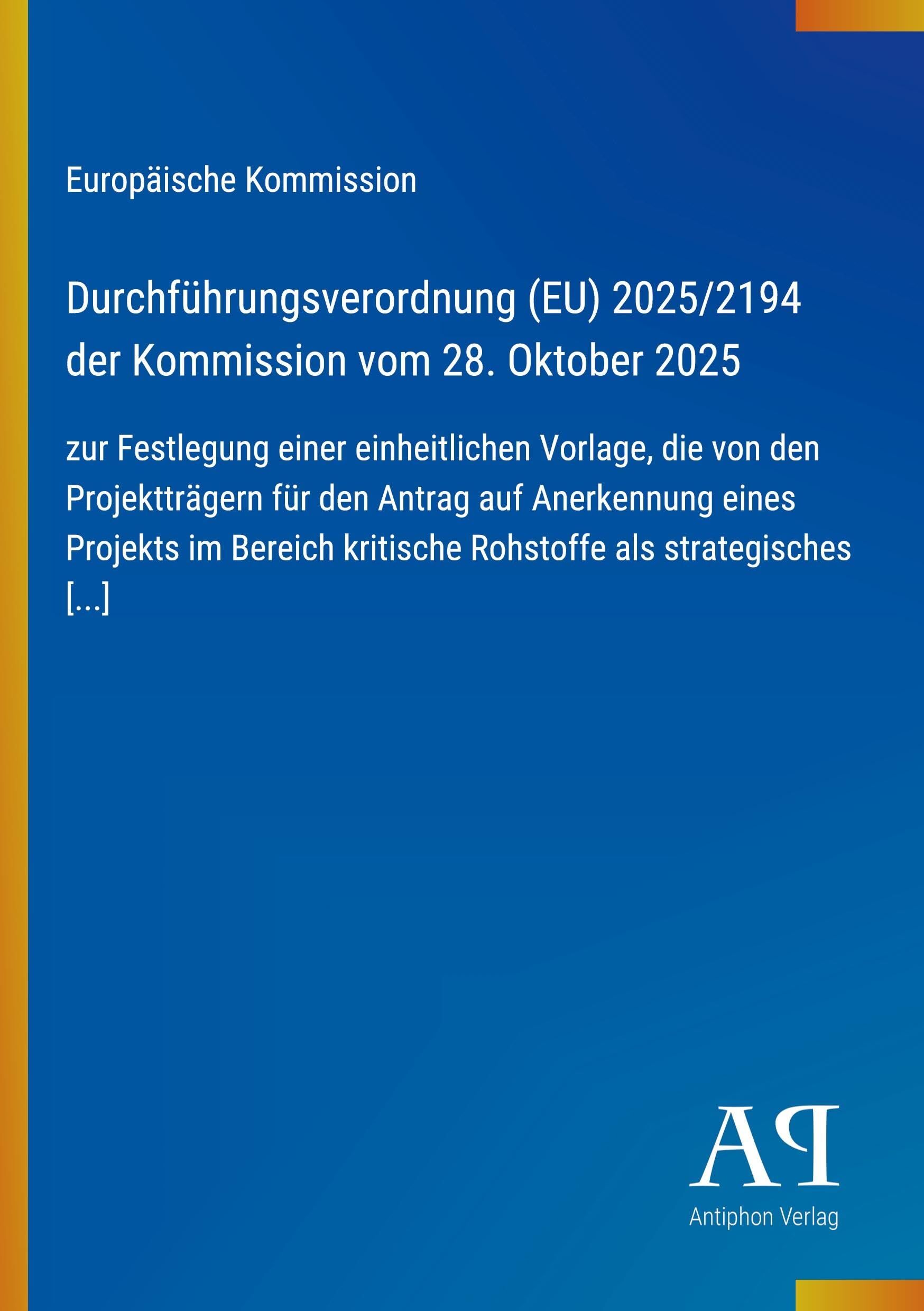 Durchführungsverordnung (EU) 2025/2194 der Kommission vom 28. Oktober 2025