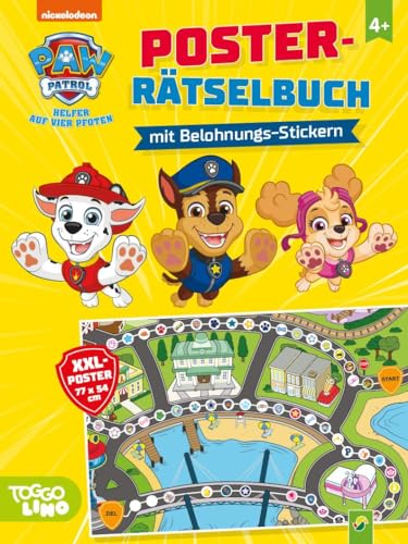 PAW Patrol Poster-Rätselbuch mit Belohnungs-Stickern: Vielseitige Kinderbeschäftigung mit Rätseln, Stickern und großem XXL-Poster von der Abenteuerbucht. Für Kinder ab 4 Jahren