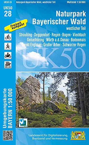 UK50-28 Naturpark Bayerischer Wald - westlicher Teil: Straubing, Deggendorf, Regen, Bogen, Viechtach, Geiselhöring, Wörth a.d.Donau, Bodenmais, Sankt ... Karte Freizeitkarte Wanderkarte)