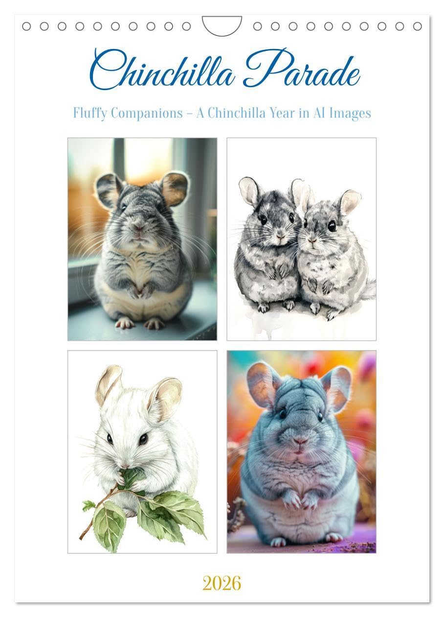 Chinchilla Parade (Wall Calendar 2026 DIN A4 portrait), CALVENDO 12 Month Wall Calendar: Fluffy Companions - A Chinchilla Year in AI Art