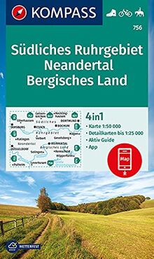 KOMPASS Wanderkarte Südliches Ruhrgebiet, Neandertal, Bergisches Land: 4in1 Wanderkarte 1:50000 mit Aktiv Guide und Detailkarten inklusive Karte zur ... Reiten. (KOMPASS-Wanderkarten, Band 756)