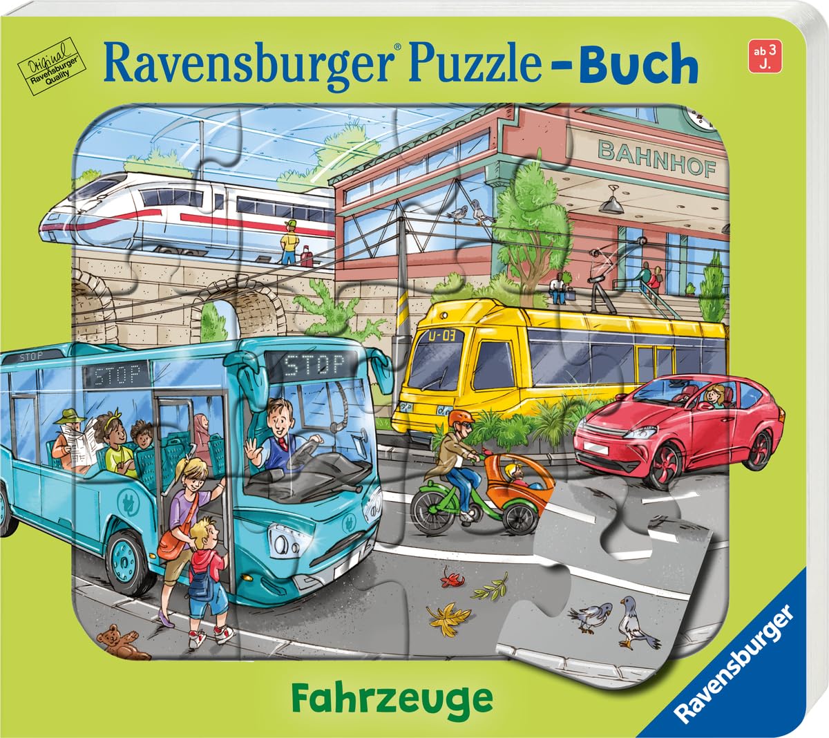 Korda, Steffi: Ravensburger Puzzle-Buch: Fahrzeuge - Kinderbuch ab 3 Jahren, Puzzle mit 12 Teilen, Spielbuch, Wimmelbuch, Pappbilderbuch
