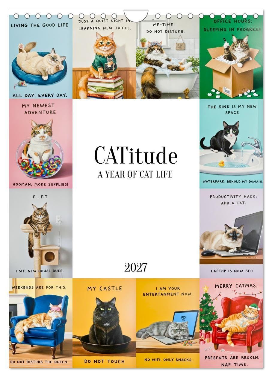 CATitude A YEAR OF CAT LIFE (Wall Calendar 2027 DIN A4 portrait), CALVENDO 12 Month Wall Calendar: Paw logic and fluffy dictatorship (CALVENDO Fun)