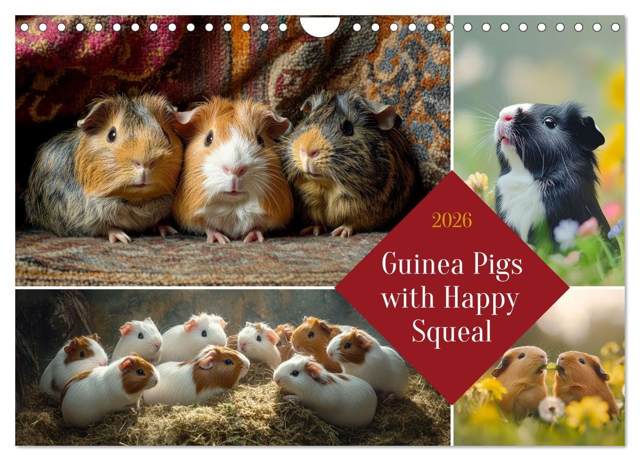 Guinea Pigs with Happy Squeal (Wall Calendar 2026 DIN A4 landscape), CALVENDO 12 Month Wall Calendar: Guinea pigs - small fluffy balls, big personalities