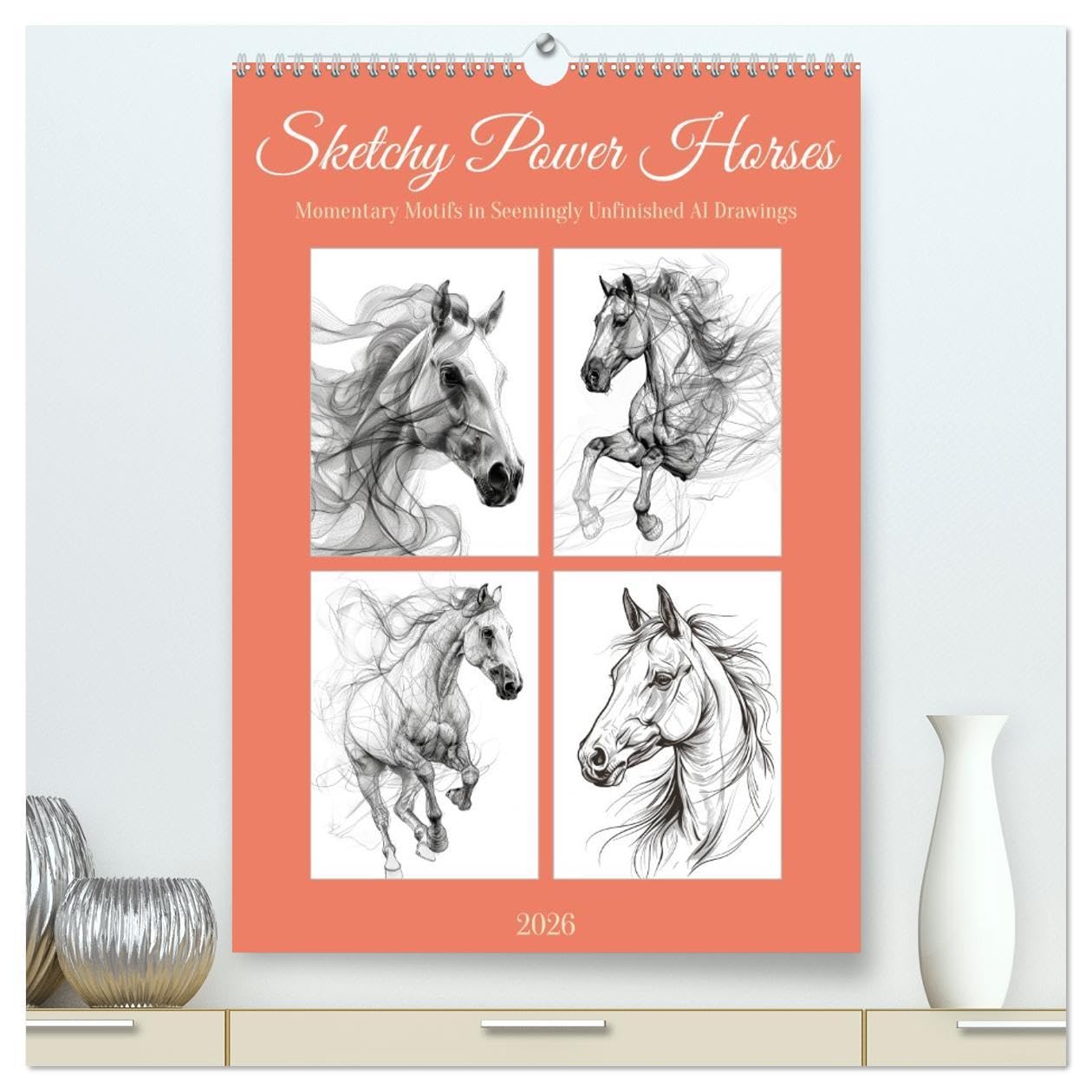 Sketchy Power Horses (High Quality Premium Wall Calendar 2026 DIN A2 portrait),CALVENDO 12 Month Wall Calendar: Inspiring pictures to draw horses again