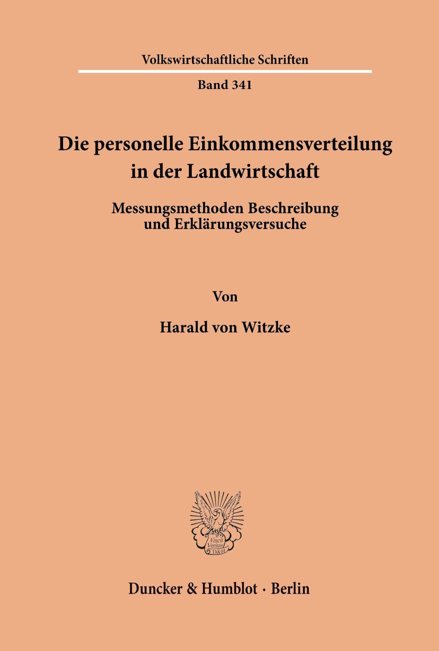 Die personelle Einkommensverteilung in der Landwirtschaft. Messungsmethoden, Beschreibung und Erklärungsversuche.