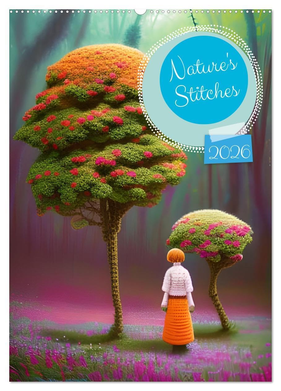 Nature's Stitches (Wall Calendar 2026 DIN A2 portrait), CALVENDO 12 Month Wall Calendar: Botanical Crochet Digital AI Art