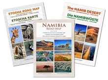 Das komplette Kartenset NAMIBIA (3-teilig): Detaillierte NAMIBIA Straßenkarte + ETOSCHA Karte (mit Fotogalerie der Wildtiere) + Karte der NAMIBWÜSTE ... zuverlässig & ideal für Planung und Reise